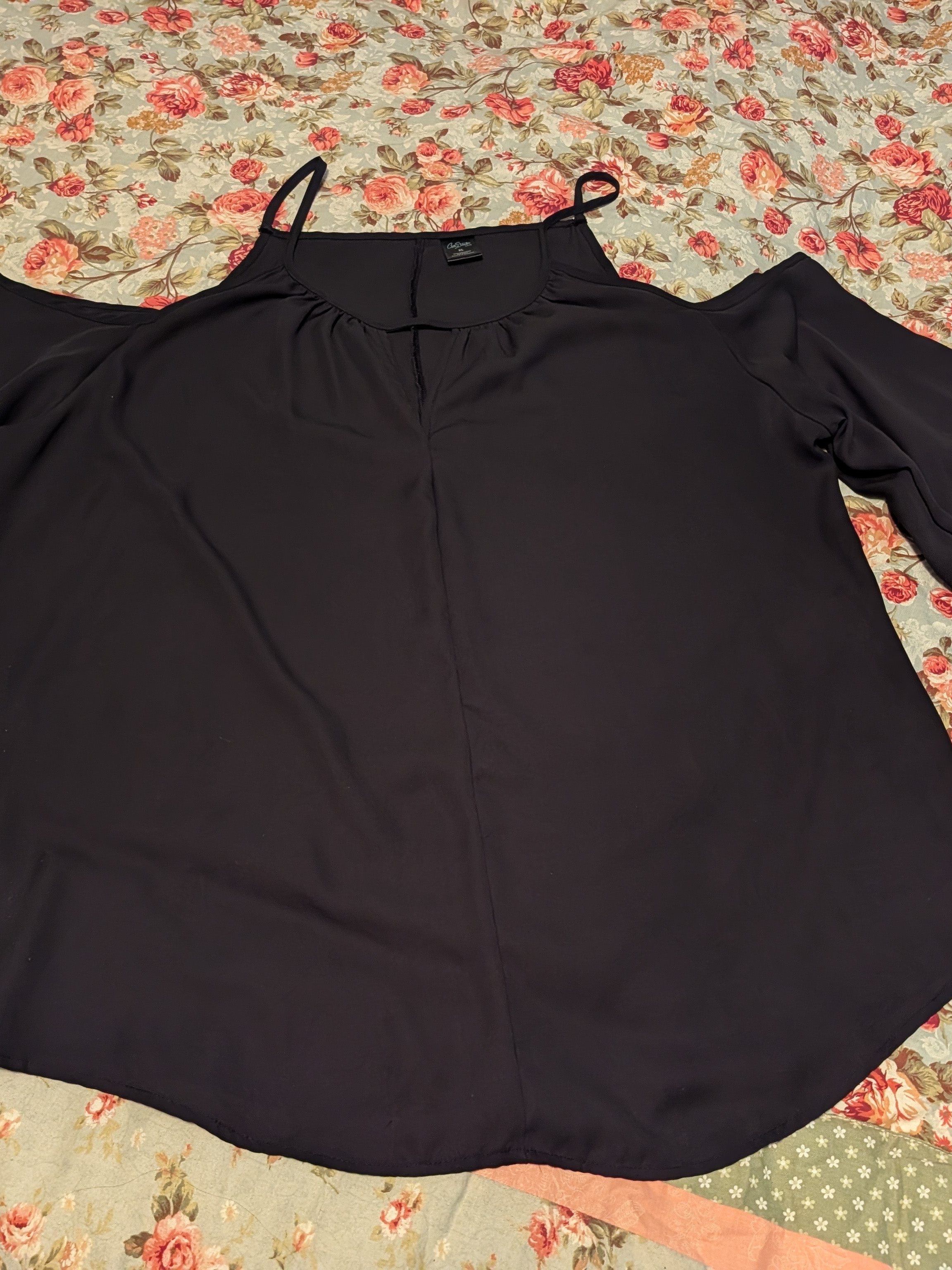 Ellen Tracy Black Cold-Shoulder Blouse